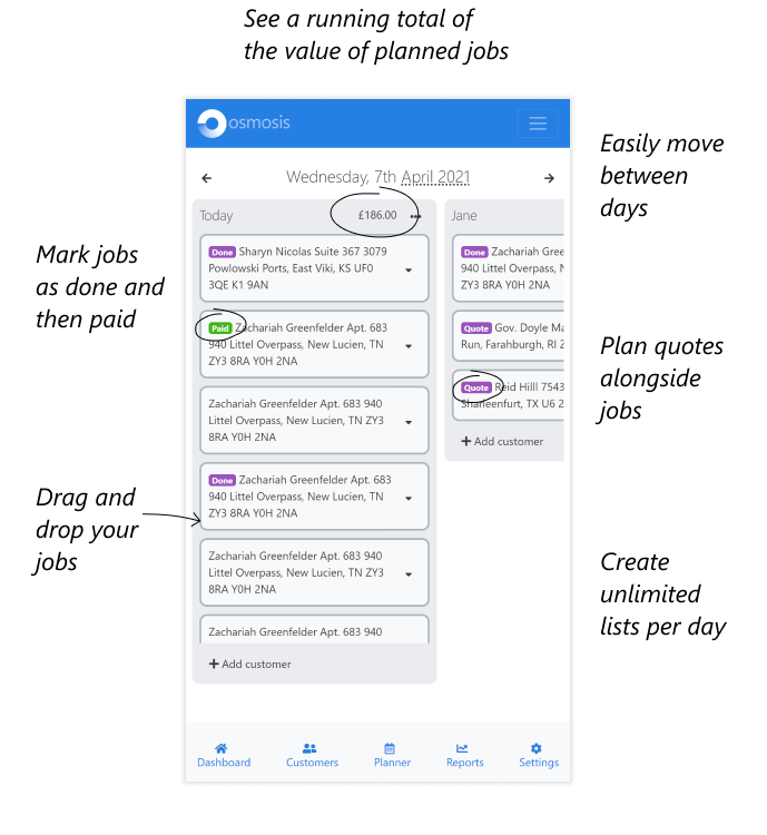 Osmosis cleaner planner screen