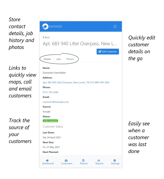 Osmosis customer management screen
